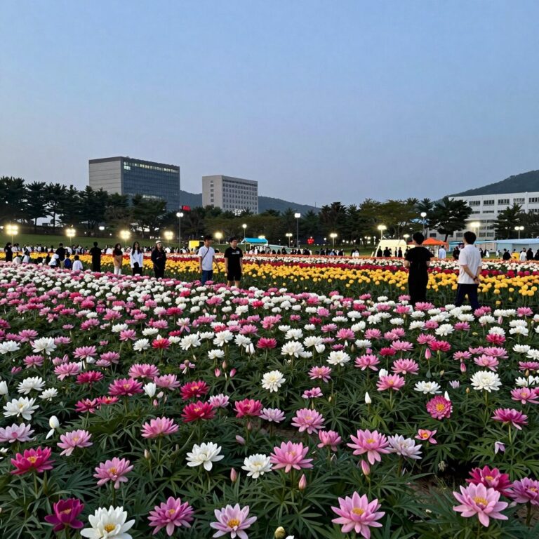 양평 세미원 연꽃축제 야간개장 연꽃밭 조명 풍경