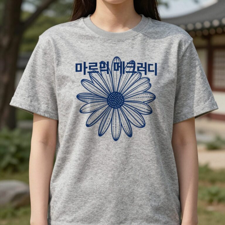 마르디 메크르디 시그니처 플라워 그래픽 로고와 의류 제품 이미지