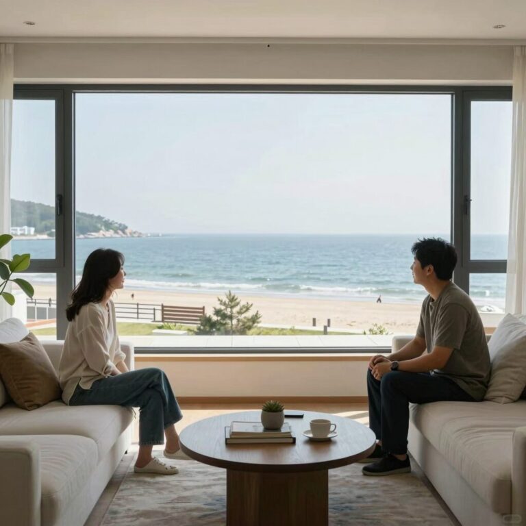 강화도 마레616 풀빌라 펜션 거실에서 바라본 오션뷰