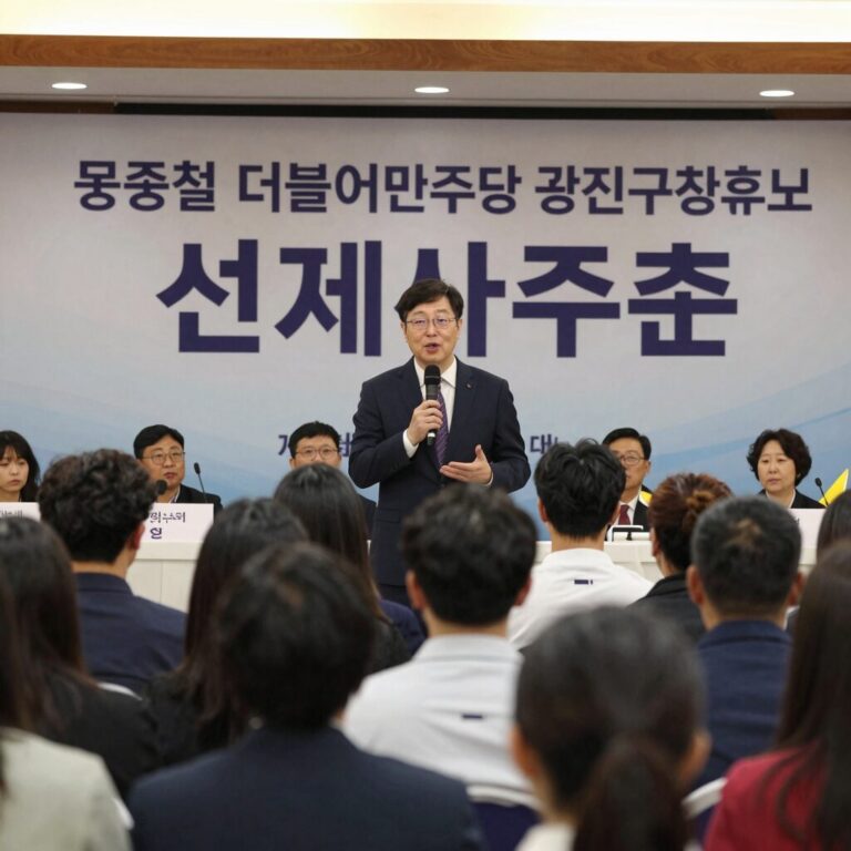 문종철 더불어민주당 광진구청장 후보 선거사무소 개소식 현장, 지지자들로 가득한 모습
