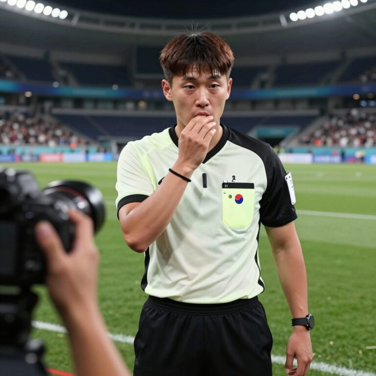 2026 월드컵 경기 중 선수가 손으로 입을 가리자 심판이 레드카드를 꺼내 퇴장시키는 장면