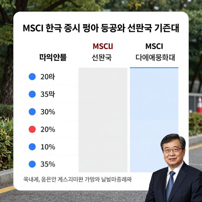 MSCI 한국 증시 평가 항목별 등급과 선진국 기준 비교 그래프
