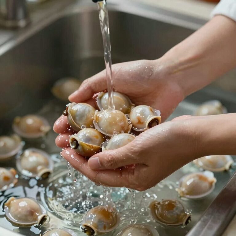 신선한 생오디를 세척하고 꼭지를 자르는 과정