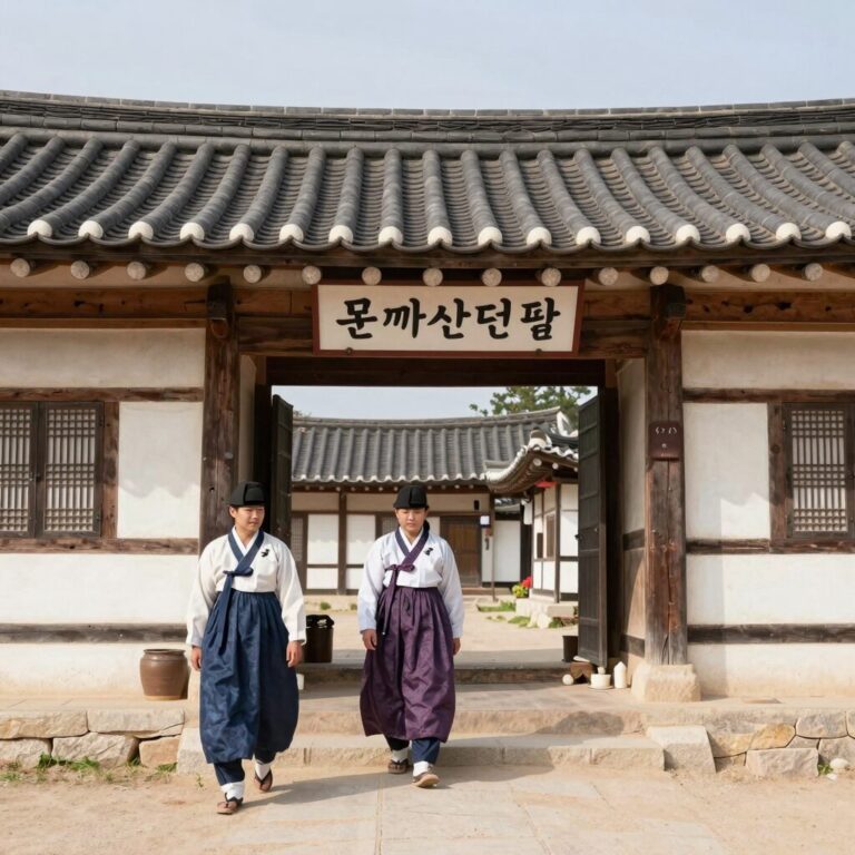 문까산점 한옥 외관과 입구 표지판