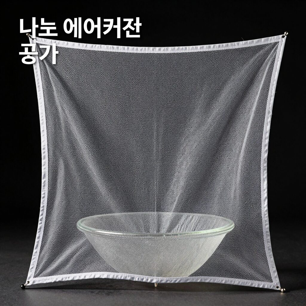 나노 에어커튼의 공기 입자 분사 원리와 기존 방식과의 차이를 비교한 다이어그램