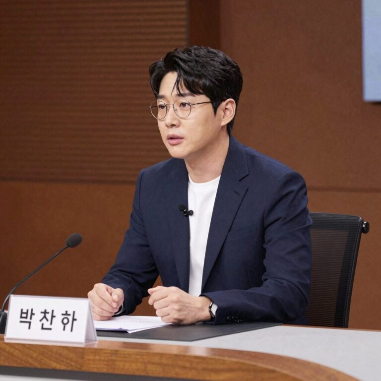 박찬하 해설위원이 중계석에서 경기를 분석하고 있는 모습
