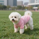 강아지 민소매 티 만들기 첫 수업 후기와 꿀팁 강아지가 입은 핑크색 민소매 티셔츠 완성된 옷을 입고 편안해하는 반려견의 모습