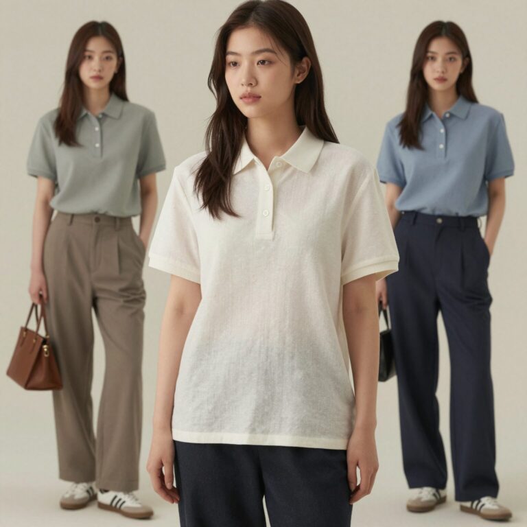 여성 폴로 린넨 셔츠 XS 사이즈 착용 모습과 다양한 스타일링 연출