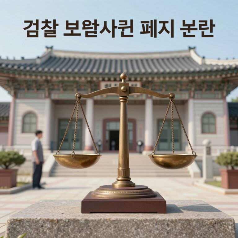 검찰 보완수사권 폐지 논란 관련 삽화, 법원 건물과 저울 이미지