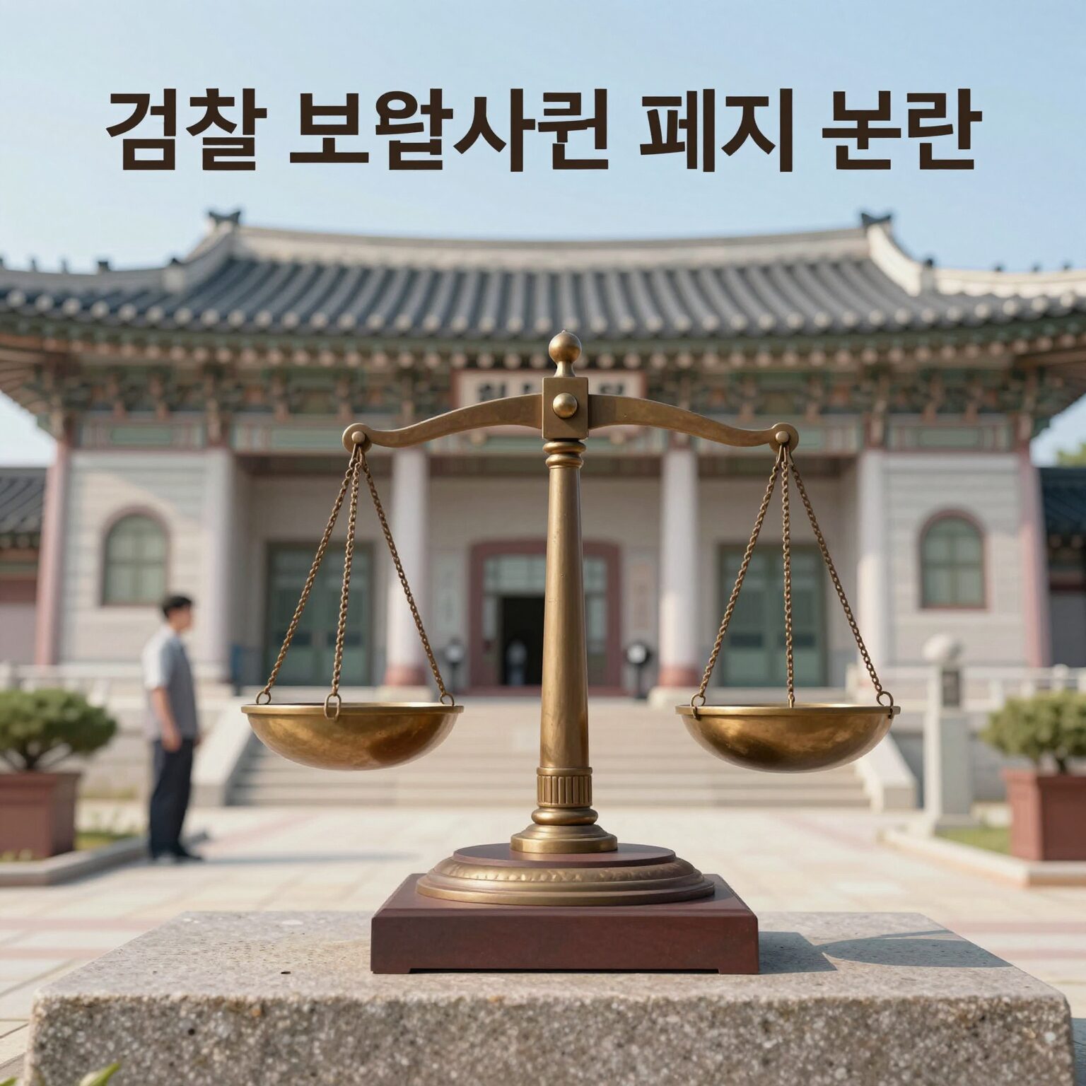 검찰 보완수사권 폐지 논란 관련 삽화, 법원 건물과 저울 이미지