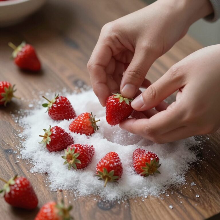 산딸기 청 만들기 과정에서 과육과 설탕을 섞는 모습