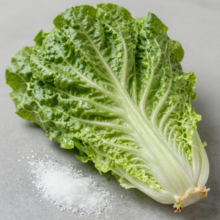 로메인 상추를 굵은소금으로 15분 동안 절이고 있는 모습