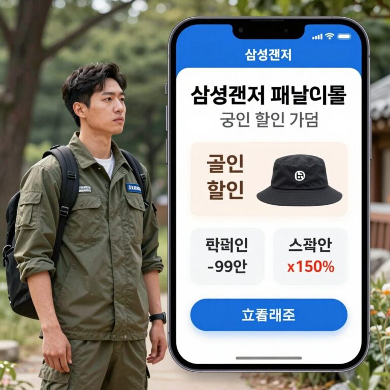 삼성전자 패밀리몰 군인 할인 가입 화면과 할인 제품 예시