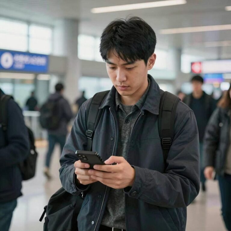 샌프란시스코 국제공항 도착 후 시간을 확인하는 모습