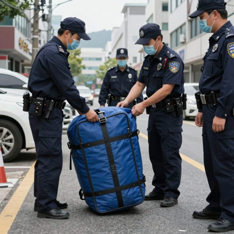 서초 캐리어 살인사건 현장에서 발견된 파란색 대형 캐리어와 경찰 수사 모습