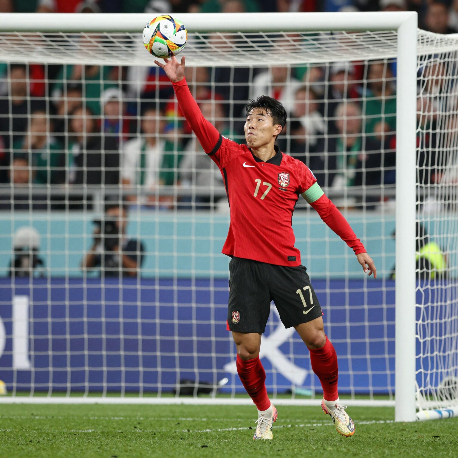 Son Heungmin scoring a half volley goal against Mexico in the friendly match