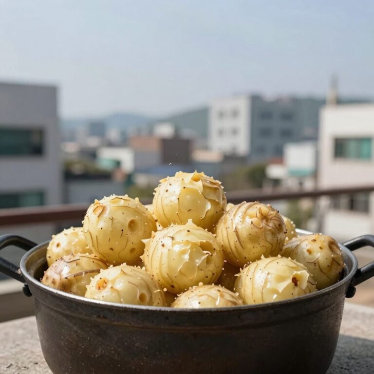 냄비에 찐 감자 포슬포슬하게 분이 나는 모습