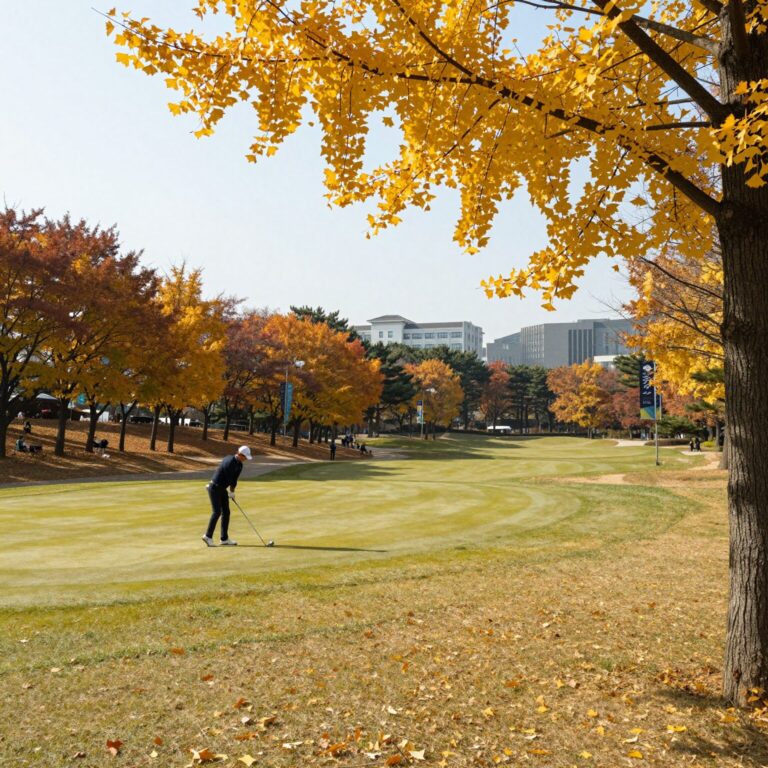 가을 단풍이 물든 태릉골프연습장 전경. 은행나무 노란 잎이 연습장 분위기를 아름답게 장식하고 있다.