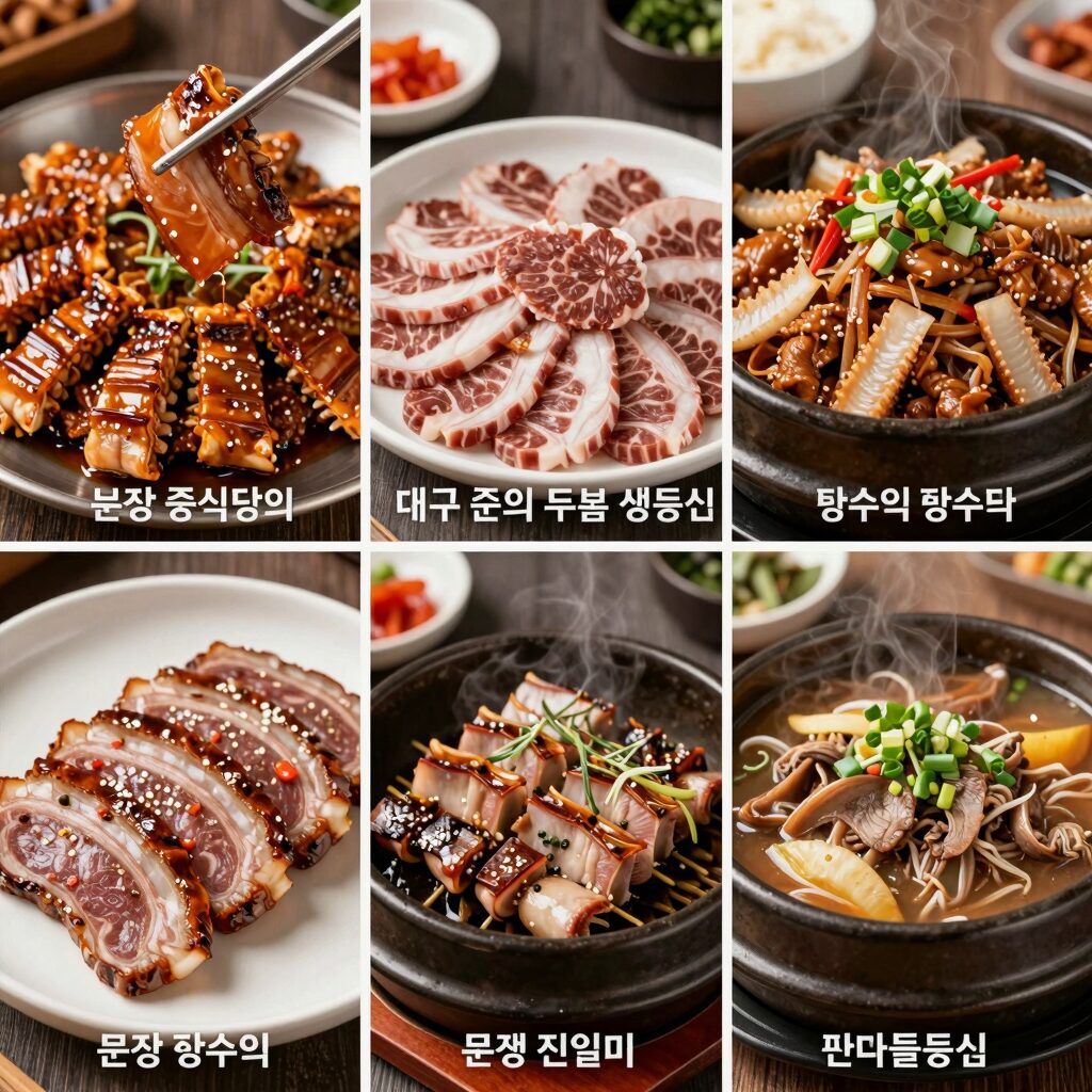 생생정보에서 소개된 탕수육 맛집 세 곳의 대표 탕수육 사진. 왼쪽부터 분당 중식당의 불향 탕수육, 대구 준의 두툼 생등심 탕수육, 문경 진일미의 약돌등심 탕수육.
