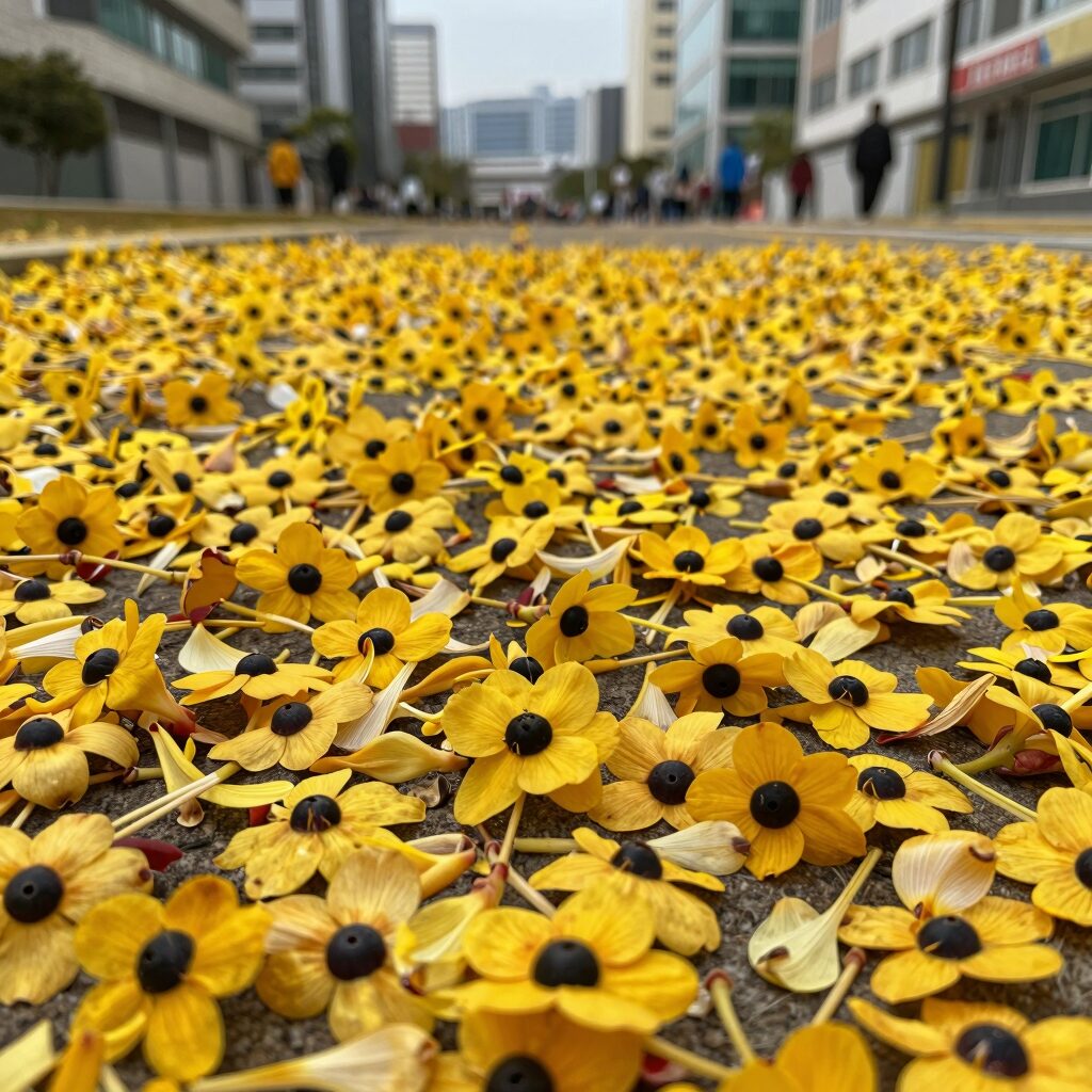 주황색 꽃잎이 뒤로 말린 참나리꽃과 줄기에 달린 검은 주아(살눈)