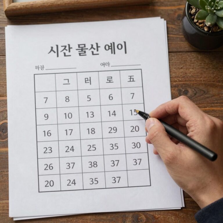 손글씨로 적은 시간 뺄셈 계산 예시