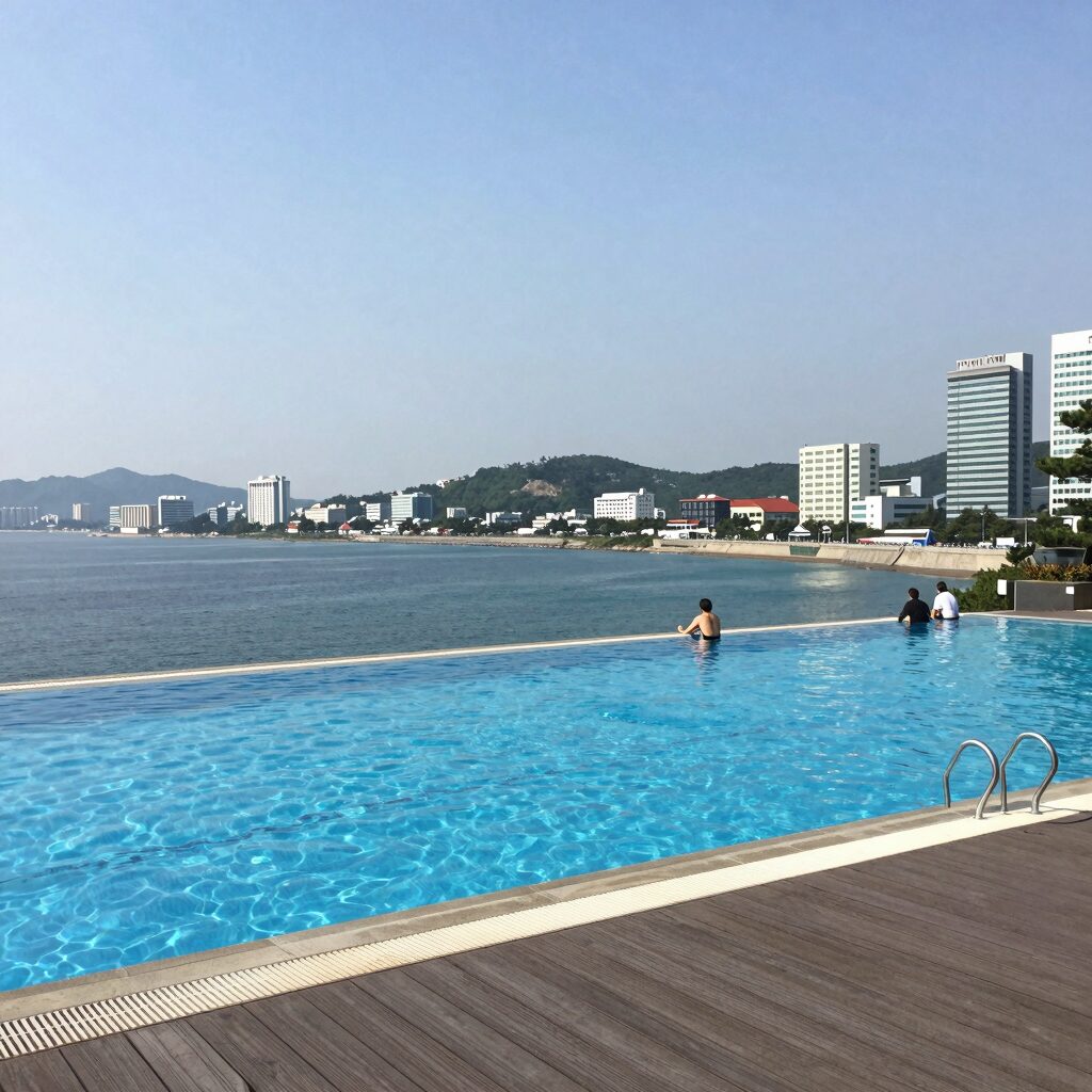 통영 원탑풀빌라 오션뷰 인피니티 수영장과 객실 전경