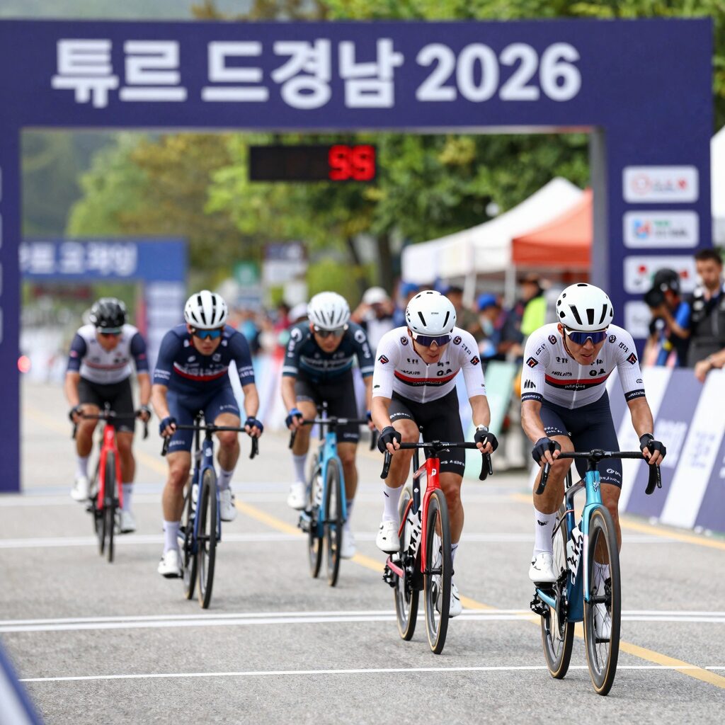 투르 드 경남 2026 창원 스테이지 결승선에서 선수들이 스프린트하는 모습