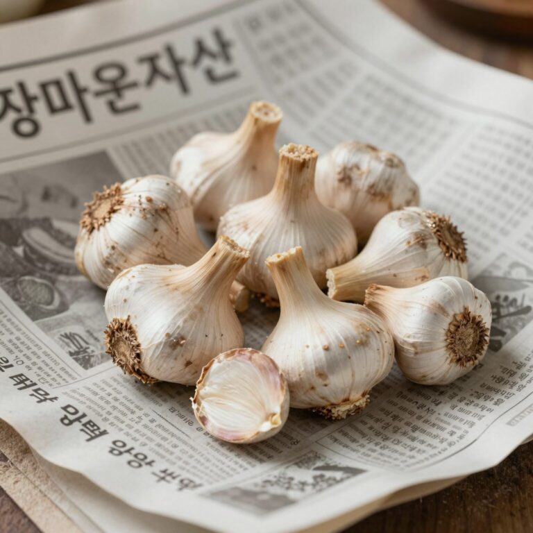 통마늘을 신문지에 싸서 보관하는 모습