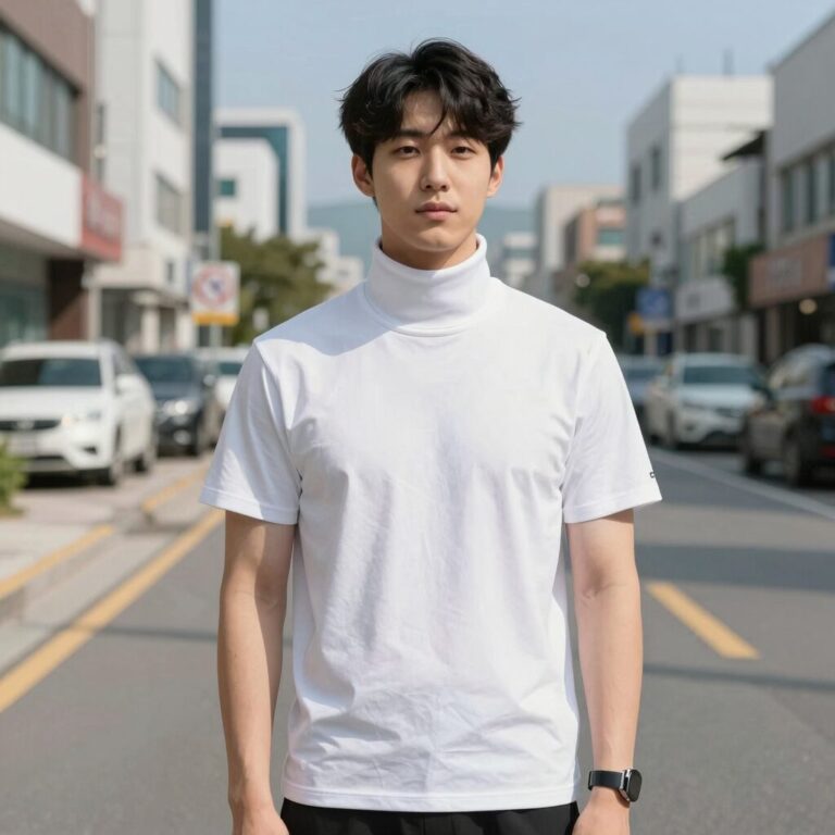 와이드 PCM 넥쿨러를 착용한 모습으로 목 전체를 시원하게 감싸주는 디자인