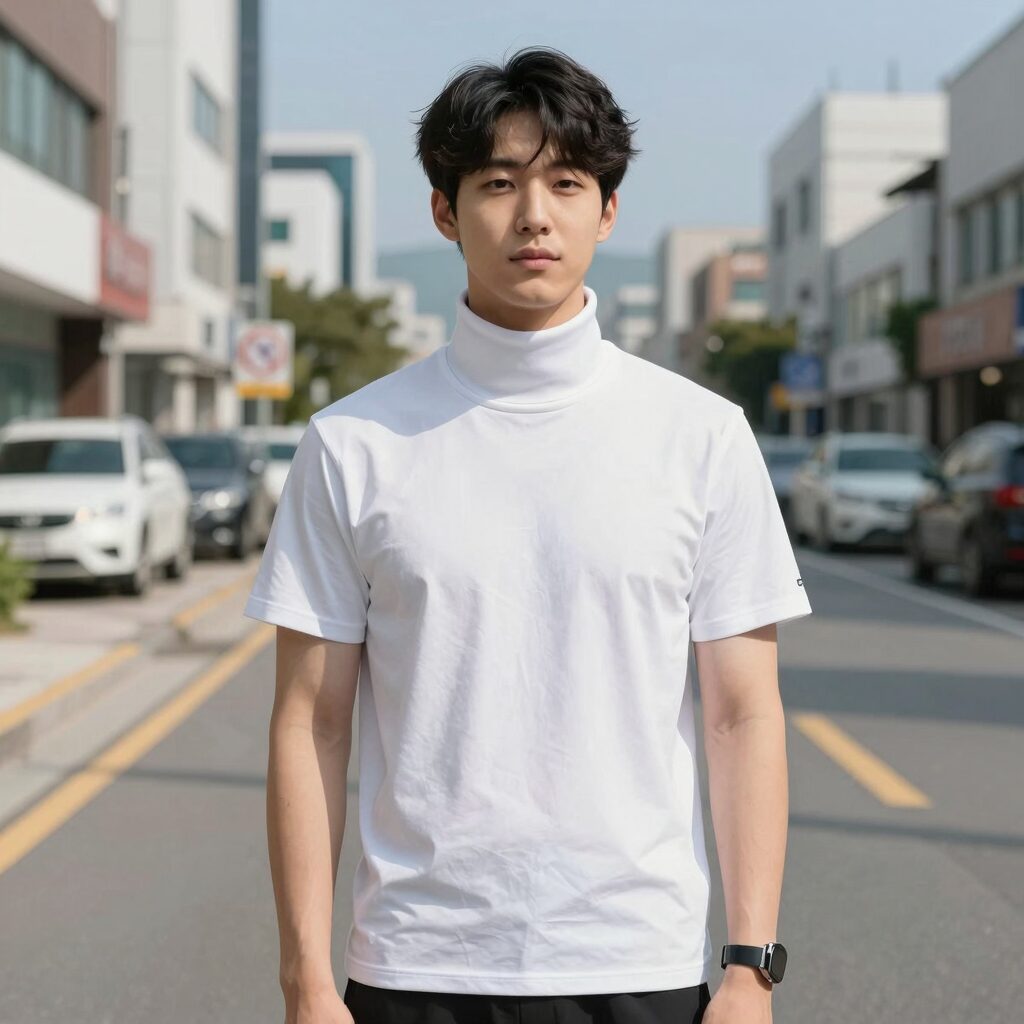 와이드 PCM 넥쿨러를 착용한 모습으로 목 전체를 시원하게 감싸주는 디자인