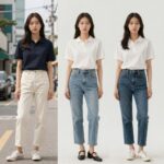 여성 5부 반바지를 입고 일상룩을 연출한 모습, 시원하고 편안한 스타일링