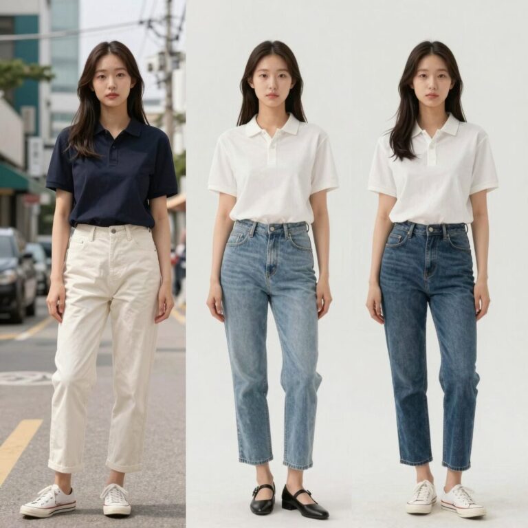 여성 5부 반바지를 입고 일상룩을 연출한 모습, 시원하고 편안한 스타일링