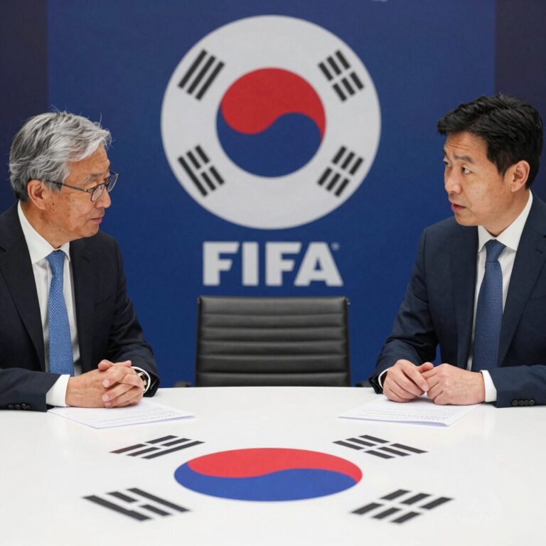 2026년 북중미 월드컵 중계권 협상 이미지 - FIFA 로고와 중계권료 협상 테이블