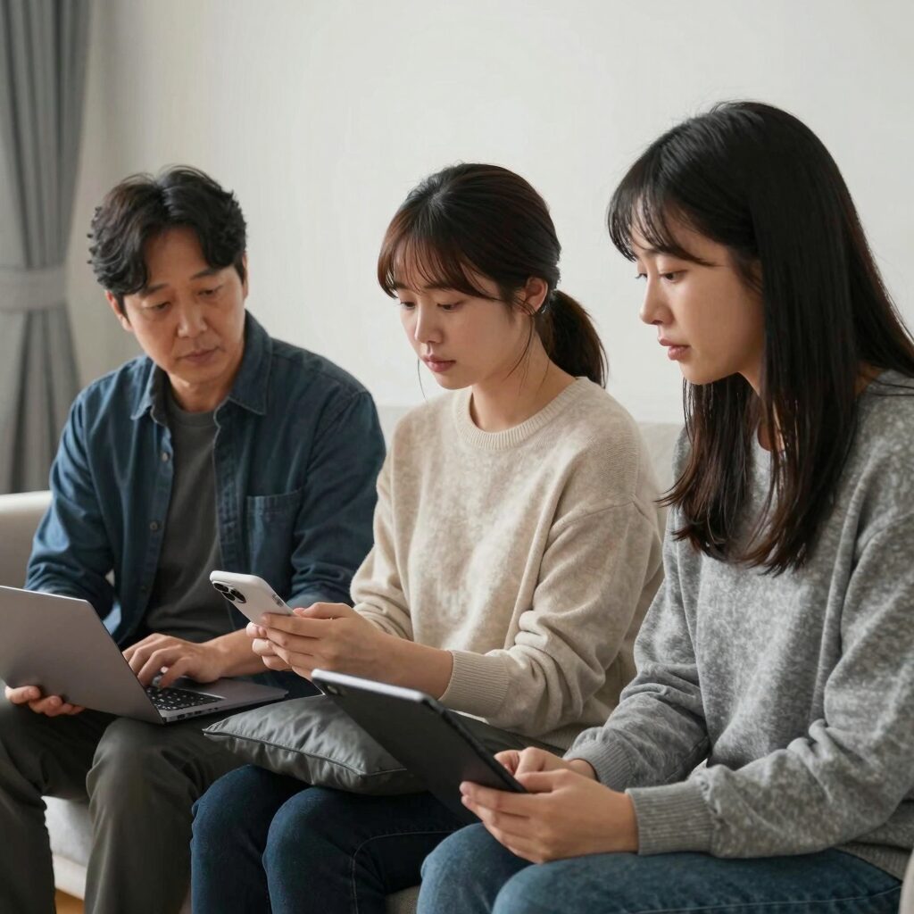 성인 암튜브를 시청하며 암 정보를 확인하는 모습