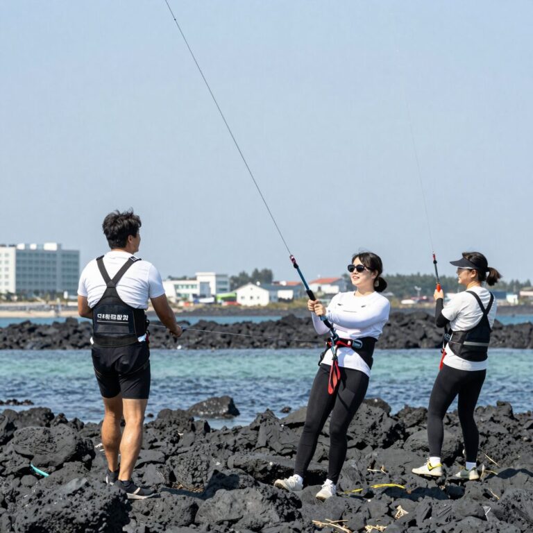 제주 패러세일링을 즐기는 사람들의 모습