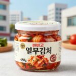 비비고 열무김치 480g 단지 포장과 신선밸브 디테일