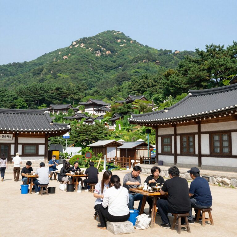 팔공산 계곡 식당 동산계곡식당 평상과 계곡 전경