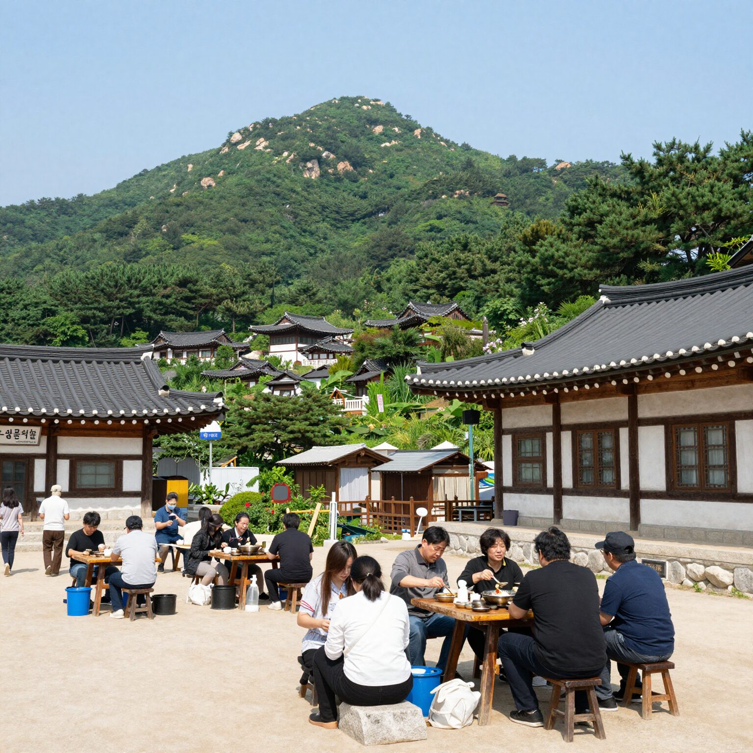 팔공산 계곡 식당 동산계곡식당 평상과 계곡 전경