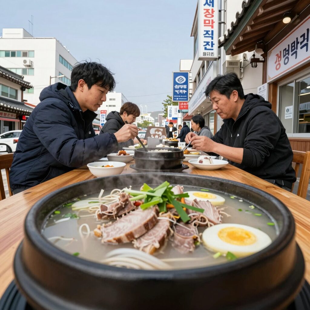 제천 용천막국수 장락직영점에서 제공하는 물막국수와 수육의 비주얼
