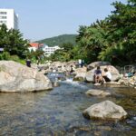 부산 근교 계곡 물놀이 배내골 철구소 평상과 계곡 전경