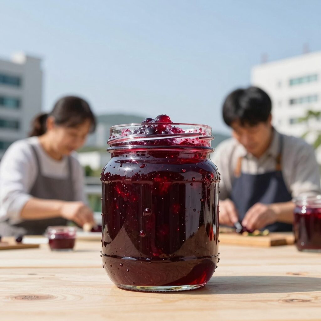 아로니아 잼 만드는 법 - 완성된 진보라색의 수제 잼