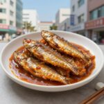 고구마순 고등어조림 황금레시피 고구마순 고등어조림 완성 접시에 담긴 모습