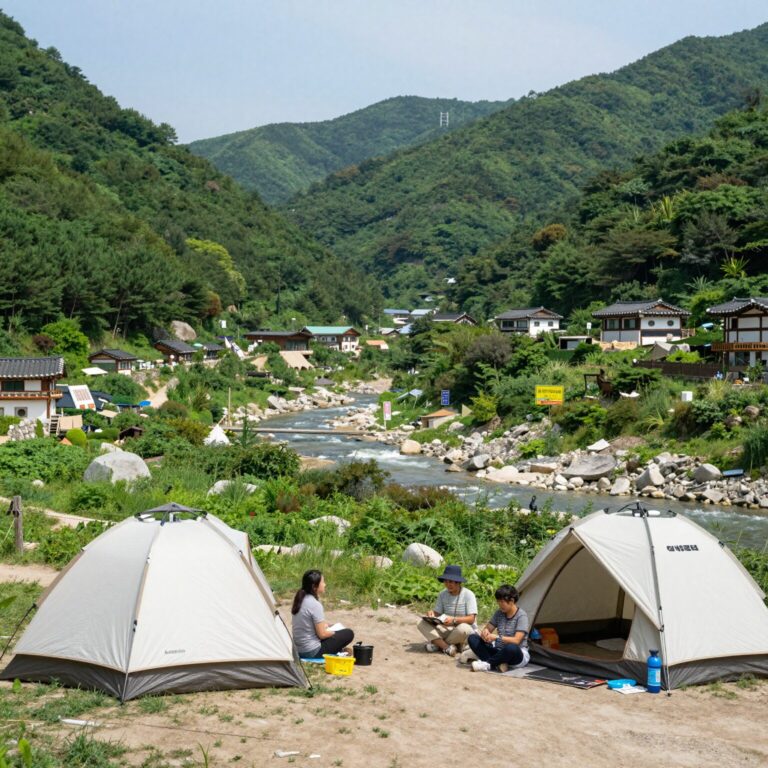 배내골 산돼지마을 텐트 3번에서 바라본 계곡 전경