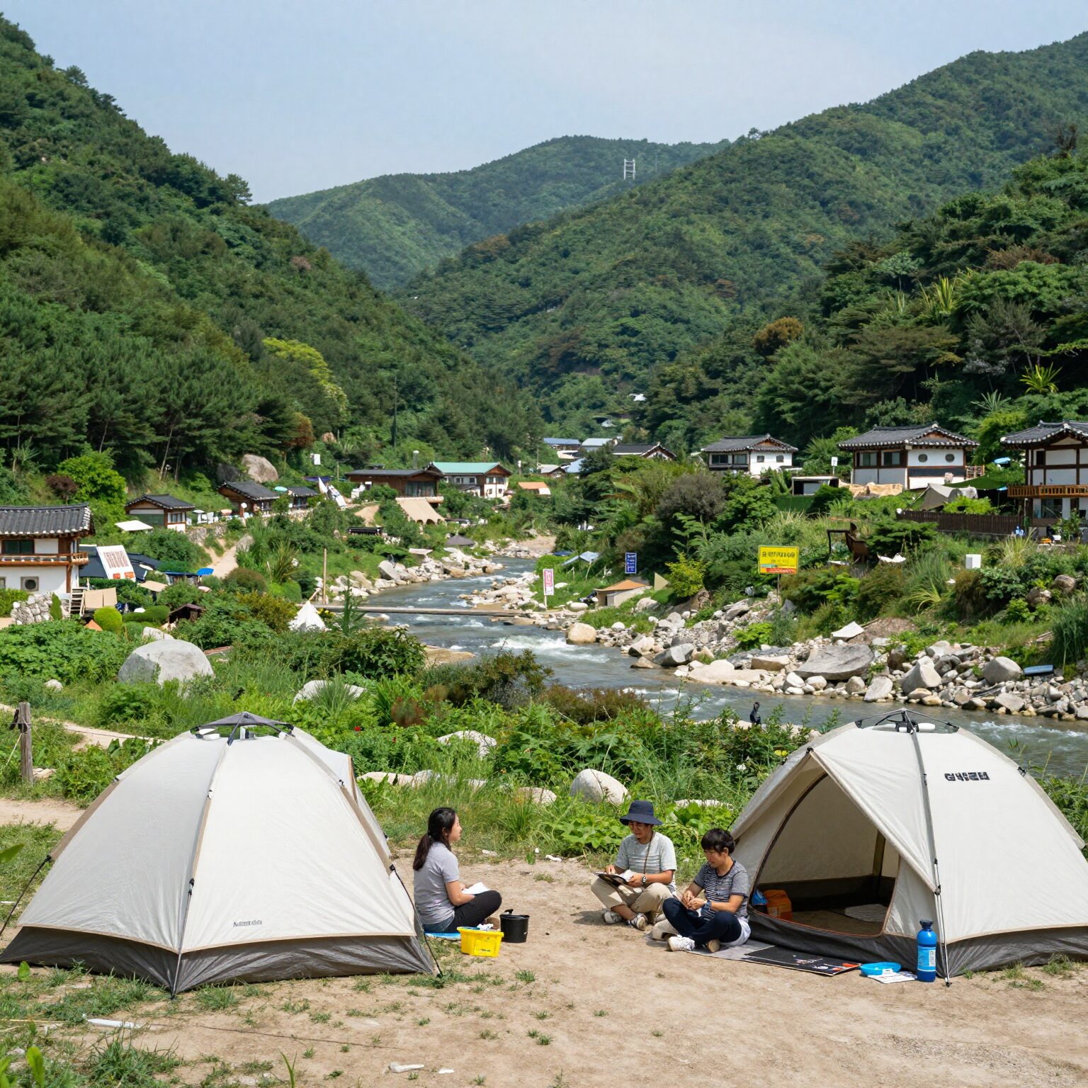 배내골 산돼지마을 텐트 3번에서 바라본 계곡 전경