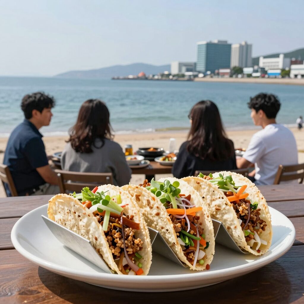광안리 타코사운즈클럽 대왕 치미창가와 비리야 타코 접시