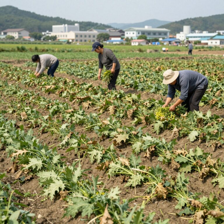 쪽파 종구 수확 시기 잎이 마른 텃밭 모습