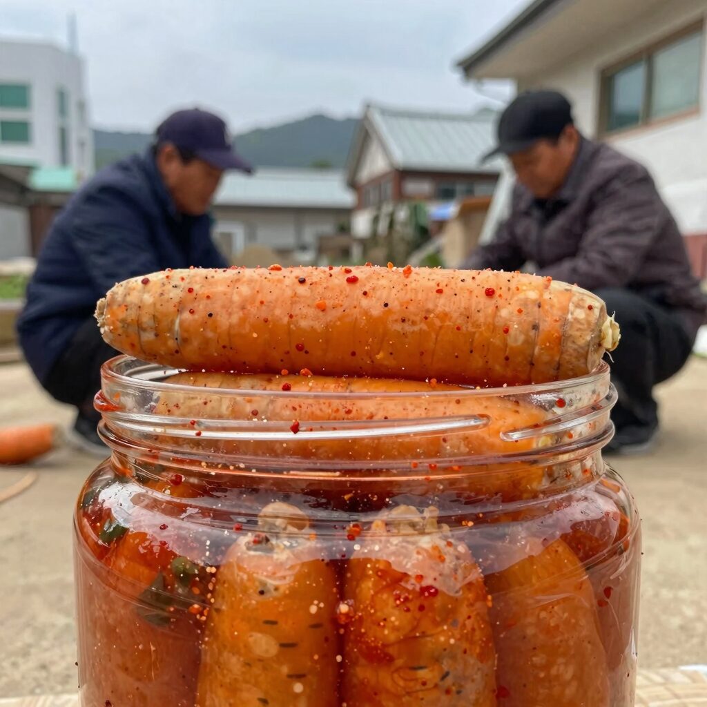 고구마대 김치 담는법 양념에 버무린 고구마대 김치 사진