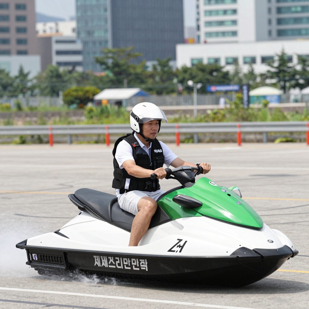 제트스키 면허증 실기 시험 중 조종하는 모습