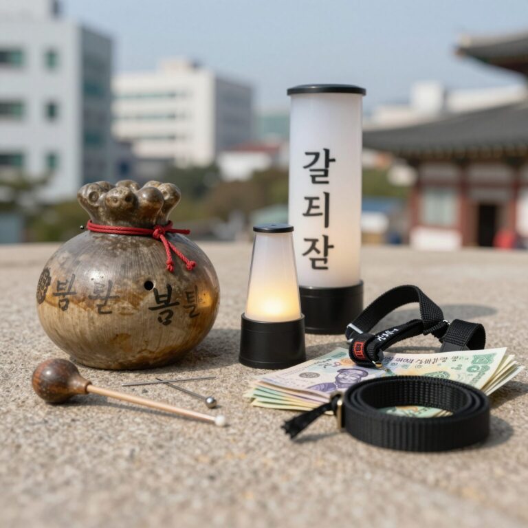 갈치 채비 구성품 사진. 봉돌, 바늘, 야광봉, 목줄 등 다양한 부품이 함께 놓여 있다.