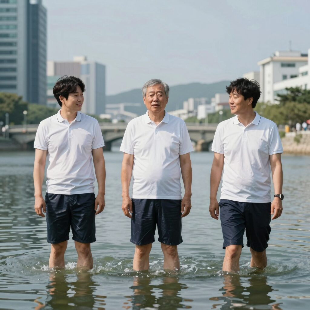 성인 팔튜브 호니아 암튜브를 착용한 모습, 안정적으로 물에 떠 있는 성인